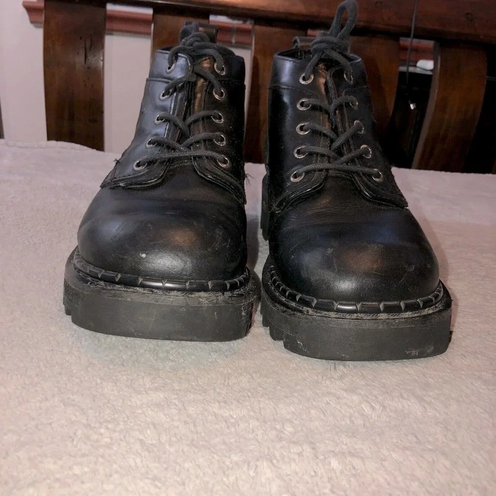 CATERPILLAR Mens Black Leather Ankle Work Boots Sz 8